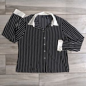 Laura Scott Silk-like Stripe Button Down Blouse